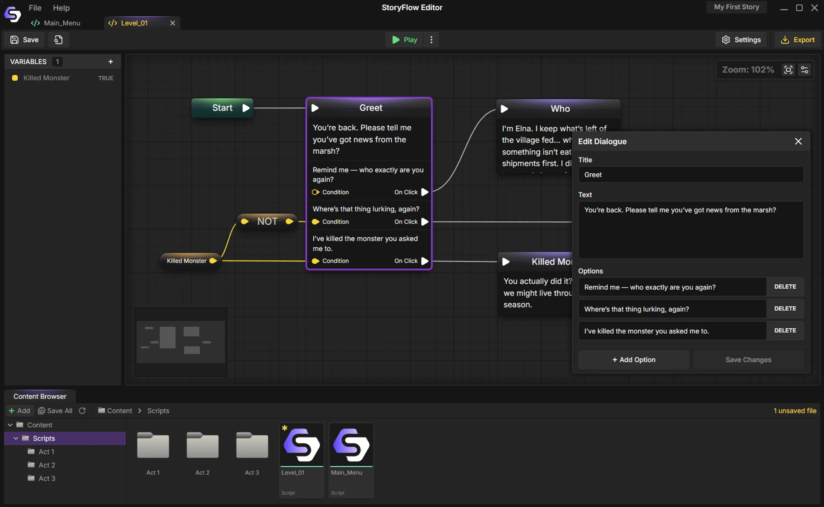 UI of StoryFlow Editor