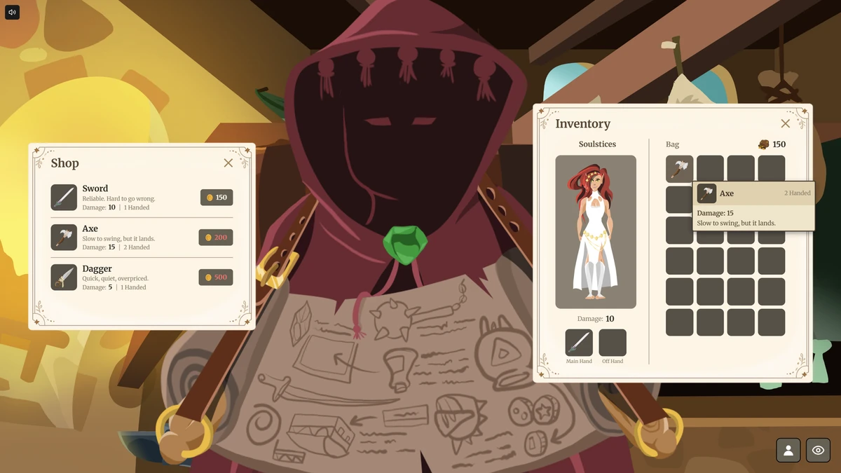 A choice menu most writers would ship. The buttons preview the lines instead of labeling an act.